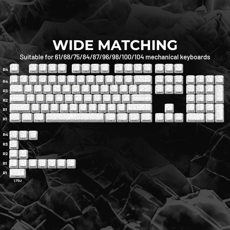 HITIME XVX Shine Through Keycaps w/IMD Tech, Custom Ice Crack Keycaps 60 75 100 Percent, White Key Cap Set 118 Keys Lines Backlit, OEM Profile Side Printed for Keyboards - Image 4